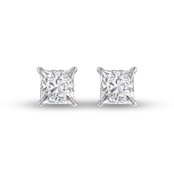 Lab Grown 1/2 Carat Princess Cut Solitaire Diamond Earrings in 14K White Gold- ERF61524LD