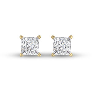 Lab Grown 1/2 Carat Princess Cut Solitaire Diamond Earrings in 14K Yellow Gold- ERF61525LD