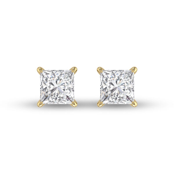 Lab Grown 1/2 Carat Princess Cut Solitaire Diamond Earrings in 14K Yellow Gold- ERF61525LD