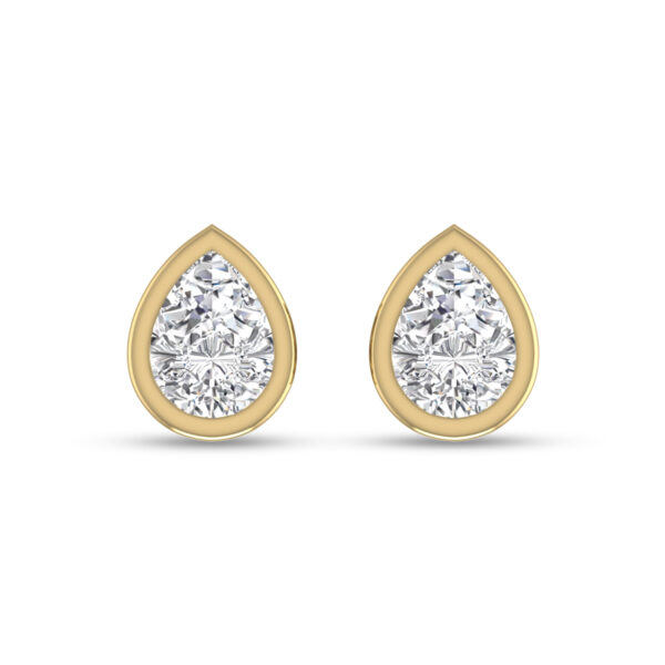 Lab Grown 1/2 Carat Pear Shaped Bezel Set Solitaire Diamond Earrings in 14K Yellow Gold- ERF61535LD