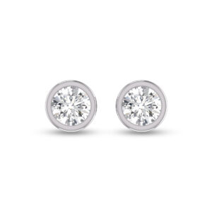 Lab Grown 1/2 Carat Round Bezel Set Solitaire Diamond Earrings in 14K White Gold- ERF61536LD