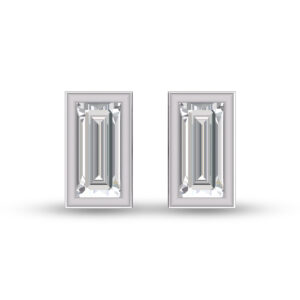 Lab Grown 1/2 Carat Baguette Bezel Set Diamond Solitaire Earrings in 14K White Gold- ERF61538LD