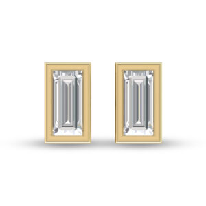 Lab Grown 1/2 Carat Baguette Bezel Set Diamond Solitaire Earrings in 14K Yellow Gold- ERF61539LD