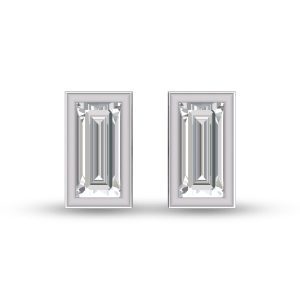 Lab Grown 1/4 Carat Baguette Bezel Set Diamond Solitaire Earrings in 14K White Gold- ERF61675LD