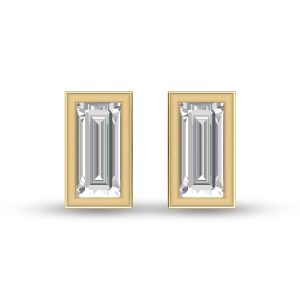 Lab Grown 1/4 Carat Baguette Bezel Set Diamond Solitaire Earrings in 14K Yellow Gold- ERF61676LD