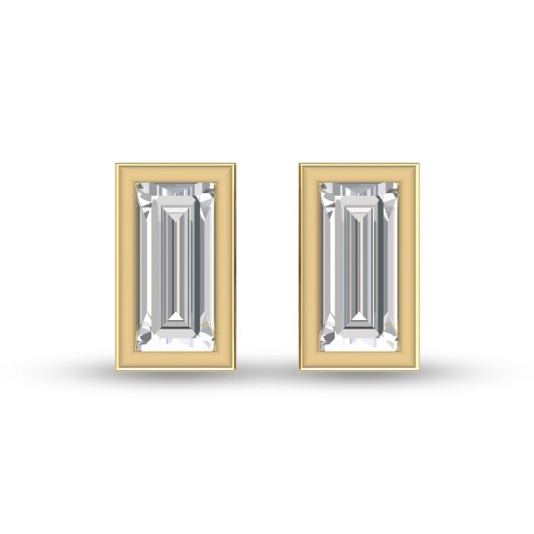 Lab Grown 1/4 Carat Baguette Bezel Set Diamond Solitaire Earrings in 14K Yellow Gold- ERF61676LD