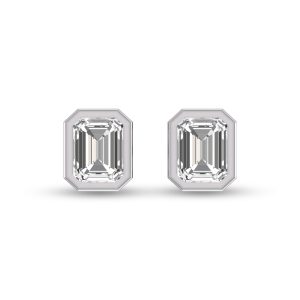 Lab Grown 3/4 Carat Emerald Bezel Set Diamond Solitaire Earrings in 14K White Gold- ERF61677LD
