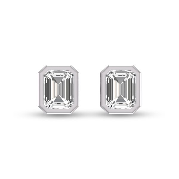Lab Grown 3/4 Carat Emerald Bezel Set Diamond Solitaire Earrings in 14K White Gold- ERF61677LD