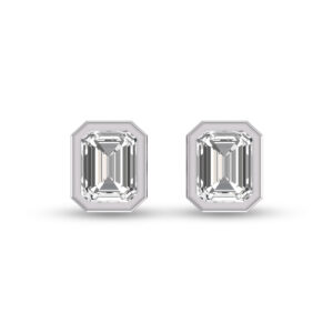 Lab Grown 1 Carat Emerald Bezel Set Diamond Solitaire Earrings in 14K White Gold- ERF61679LD