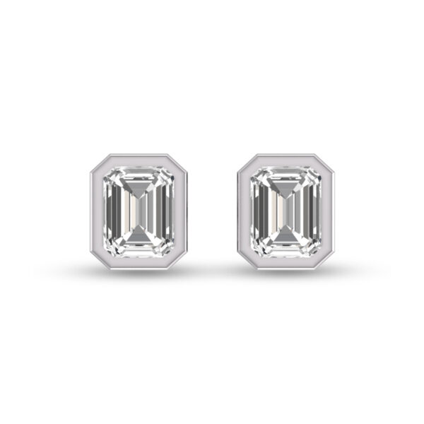 Lab Grown 1 Carat Emerald Bezel Set Diamond Solitaire Earrings in 14K White Gold- ERF61679LD