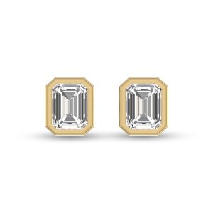 Lab Grown 1 Carat Emerald Bezel Set Diamond Solitaire Earrings in 14K Yellow Gold- ERF61680LD