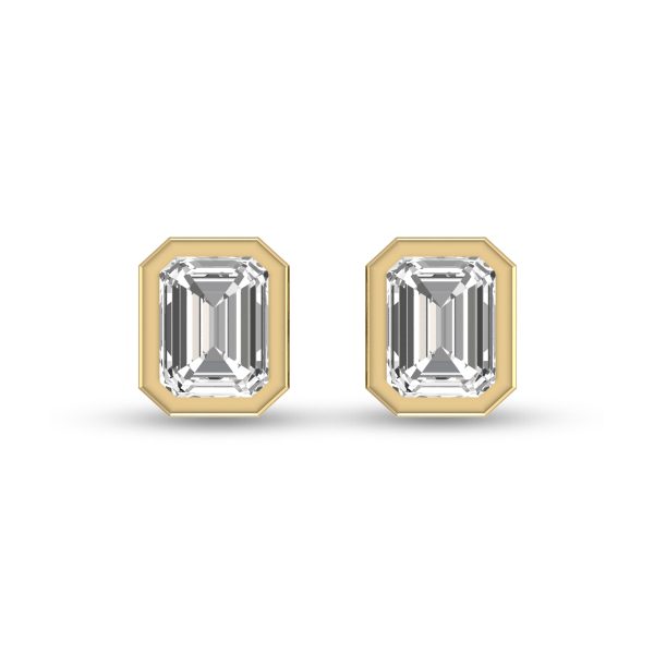 Lab Grown 1 Carat Emerald Bezel Set Diamond Solitaire Earrings in 14K Yellow Gold- ERF61680LD