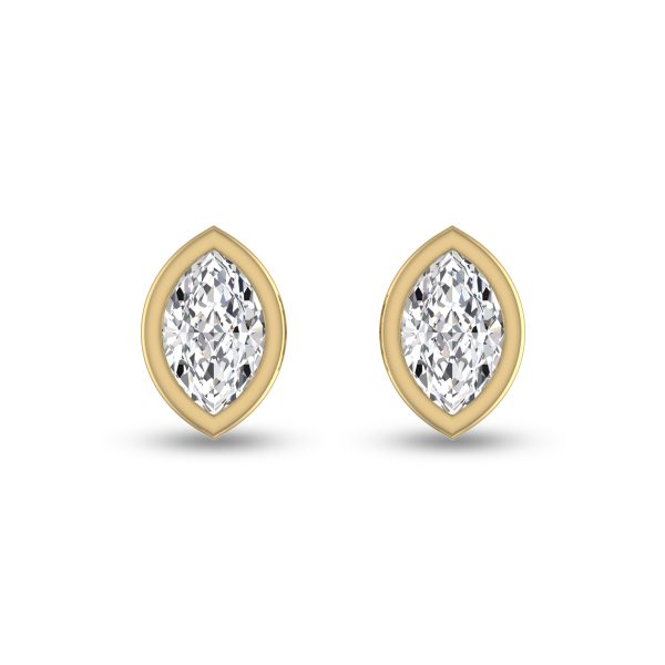 Lab Grown 1/4 Carat Marquise Bezel Set Diamond Solitaire Earrings in 14K Yellow Gold- ERF61682LD