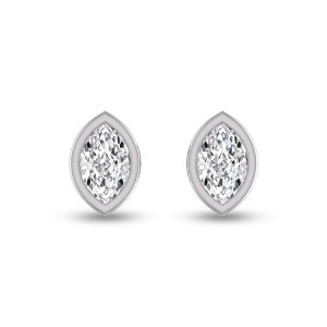 Lab Grown 3/4 Carat Marquise Bezel Set Diamond Solitaire Earrings in 14K White Gold- ERF61683LD