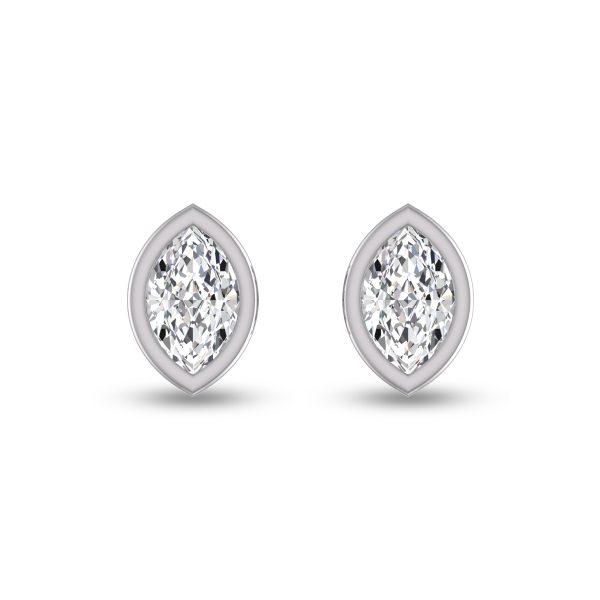 Lab Grown 3/4 Carat Marquise Bezel Set Diamond Solitaire Earrings in 14K White Gold- ERF61683LD