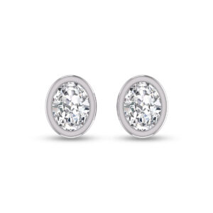 Lab Grown 1 Carat Oval Bezel Set Solitaire Diamond Earrings in 14K White Gold- ERF61691LD