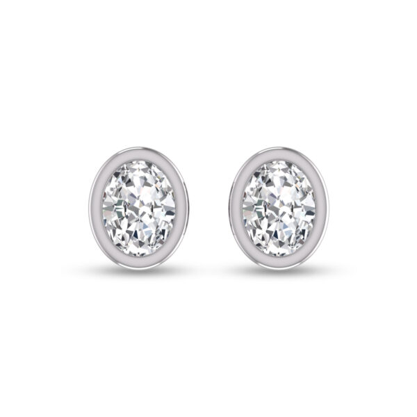 Lab Grown 1 Carat Oval Bezel Set Solitaire Diamond Earrings in 14K White Gold- ERF61691LD