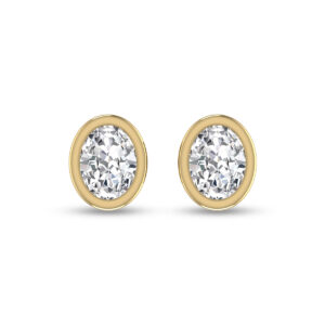 Lab Grown 1 Carat Oval Bezel Set Solitaire Diamond Earrings in 14K Yellow Gold- ERF61692LD