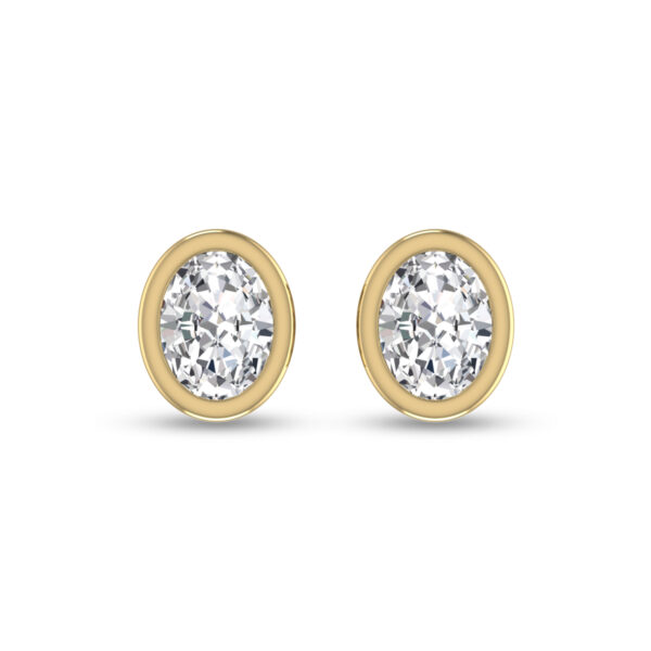 Lab Grown 1 Carat Oval Bezel Set Solitaire Diamond Earrings in 14K Yellow Gold- ERF61692LD