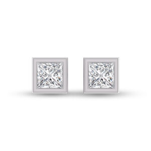 Lab Grown 3/4 Carat Princess Cut Bezel Set Solitaire Diamond Earrings in 14K White Gold- ERF61693LD