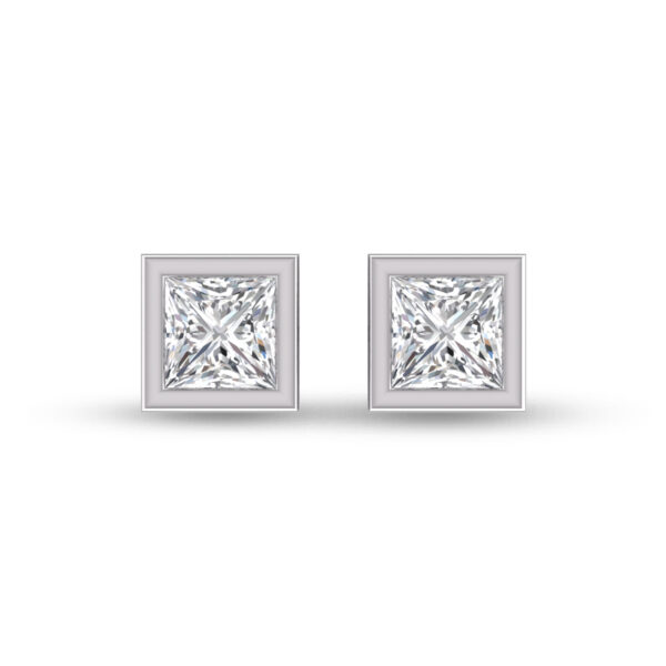Lab Grown 3/4 Carat Princess Cut Bezel Set Solitaire Diamond Earrings in 14K White Gold- ERF61693LD