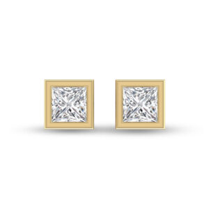 Lab Grown 3/4 Carat Princess Cut Bezel Set Solitaire Diamond Earrings in 14K Yellow Gold- ERF61694LD