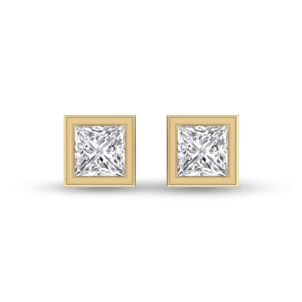Lab Grown 1 Carat Princess Cut Bezel Set Solitaire Diamond Earrings in 14K Yellow Gold- ERF61696LD