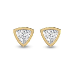 Lab Grown 1 Carat Trillion Shaped Bezel Set Solitaire Diamond Earrings in 14K Yellow Gold- ERF61710LD