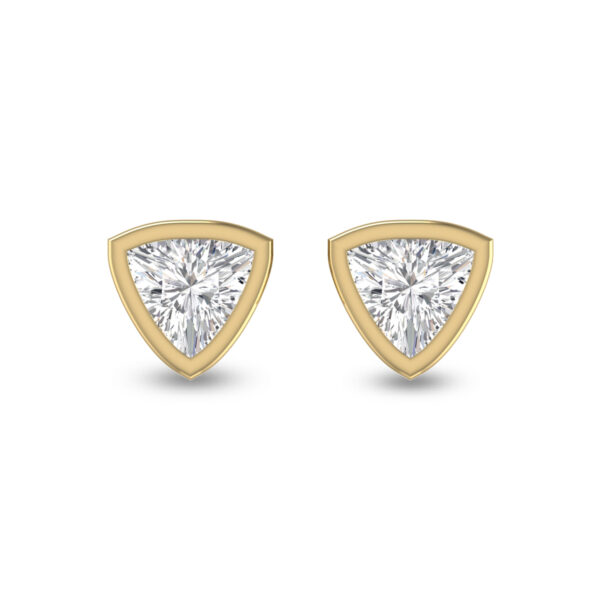 Lab Grown 1 Carat Trillion Shaped Bezel Set Solitaire Diamond Earrings in 14K Yellow Gold- ERF61710LD