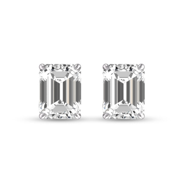 Lab Grown 1 Carat Emerald Cut Solitaire Diamond Earrings in 14K White Gold- ERF61715LD