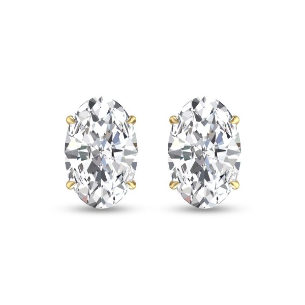 Lab Grown 1 Carat Oval Solitaire Diamond Earrings in 14K Yellow Gold- ERF61728LD