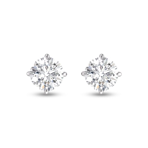 Lab Grown 1 Carat Round Solitaire Diamond Earrings in 14K White Gold- ERF61743LD