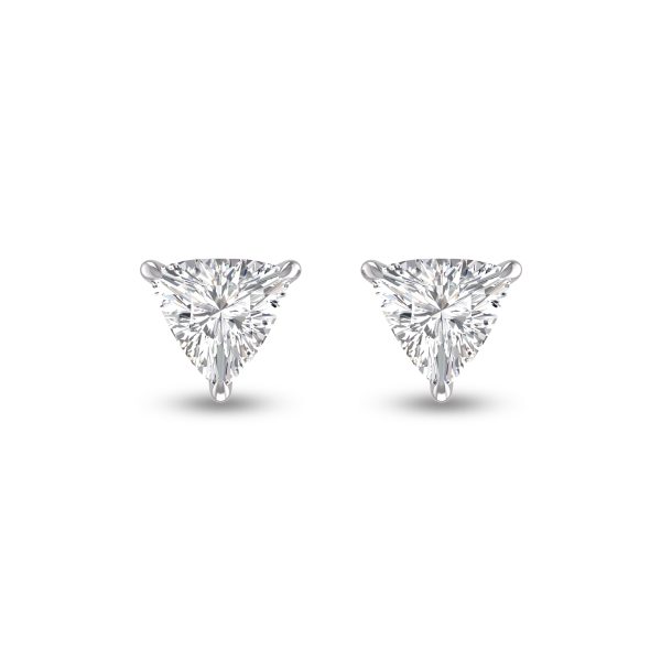 Lab Grown 1 Carat Trillion Shaped Solitaire Diamond Earrings in 14K White Gold- ERF61745LD