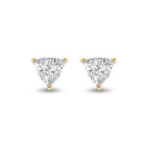 Lab Grown 1 Carat Trillion Shaped Solitaire Diamond Earrings in 14K Yellow Gold- ERF61746LD