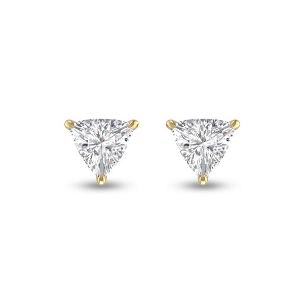 Lab Grown 1 Carat Trillion Shaped Solitaire Diamond Earrings in 14K Yellow Gold- ERF61746LD