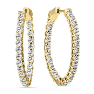 2 Carat TW Oval Diamond Hoop Earrings with Push Button Locks in 14K Yellow Gold- ERF61772