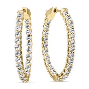 3 Carat TW Oval Diamond Hoop Earrings with Push Button Locks in 14K Yellow Gold- ERF61773