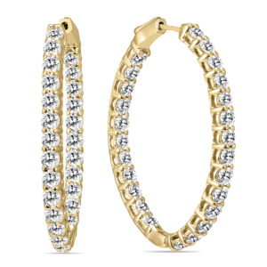 5 Carat TW Oval Diamond Hoop Earrings with Push Button Locks in 14K Yellow Gold- ERF61774