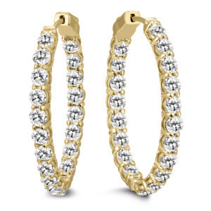 10 Carat TW Oval Diamond Hoop Earrings with Push Button Locks in 14K Yellow Gold- ERF61776