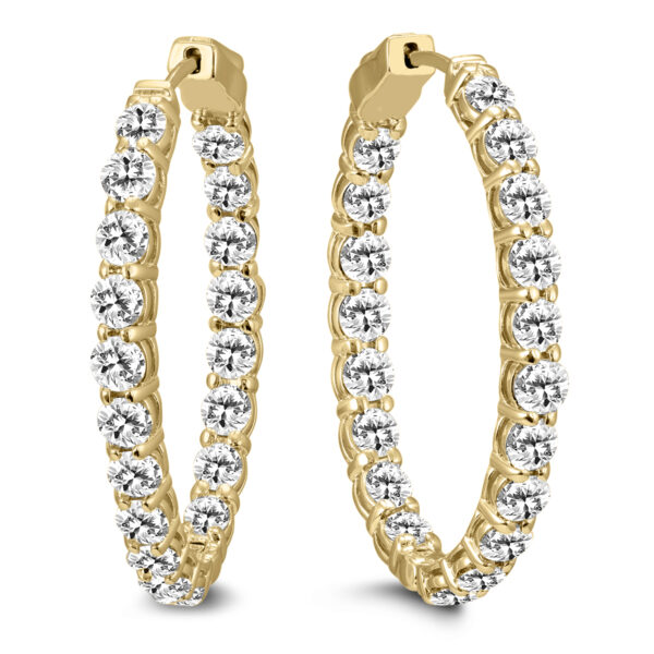 10 Carat TW Oval Diamond Hoop Earrings with Push Button Locks in 14K Yellow Gold- ERF61776