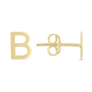 14K Solid Yellow Gold Initial B Stud Earrings- ERF62152