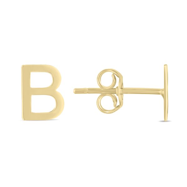 14K Solid Yellow Gold Initial B Stud Earrings- ERF62152