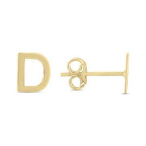 14K Solid Yellow Gold Initial D Stud Earrings- ERF62154