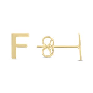 14K Solid Yellow Gold Initial F Stud Earrings- ERF62156