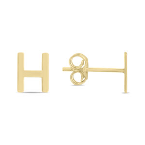 14K Solid Yellow Gold Initial H Stud Earrings- ERF62158