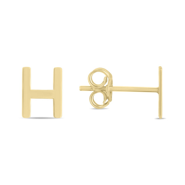 14K Solid Yellow Gold Initial H Stud Earrings- ERF62158