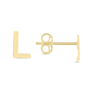 14K Solid Yellow Gold Initial L Stud Earrings- ERF62162
