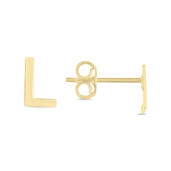 14K Solid Yellow Gold Initial L Stud Earrings- ERF62162