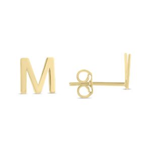 14K Solid Yellow Gold Initial M Stud Earrings- ERF62163
