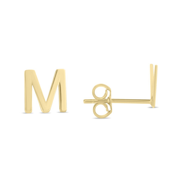 14K Solid Yellow Gold Initial M Stud Earrings- ERF62163